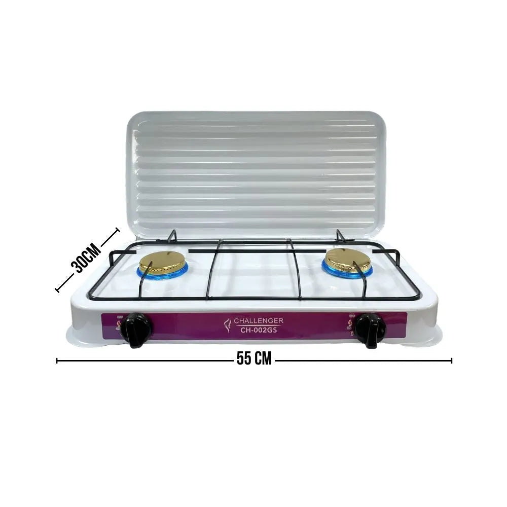 Cocina de Gas Portátil 2 Puestos sin Encendido con Tapa Blanca Challenger