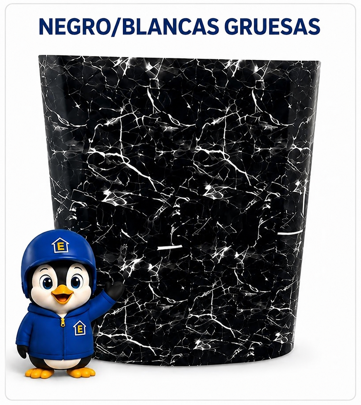 Lámina Marmoleada Adhesiva - Negro/Blancas Gruesas