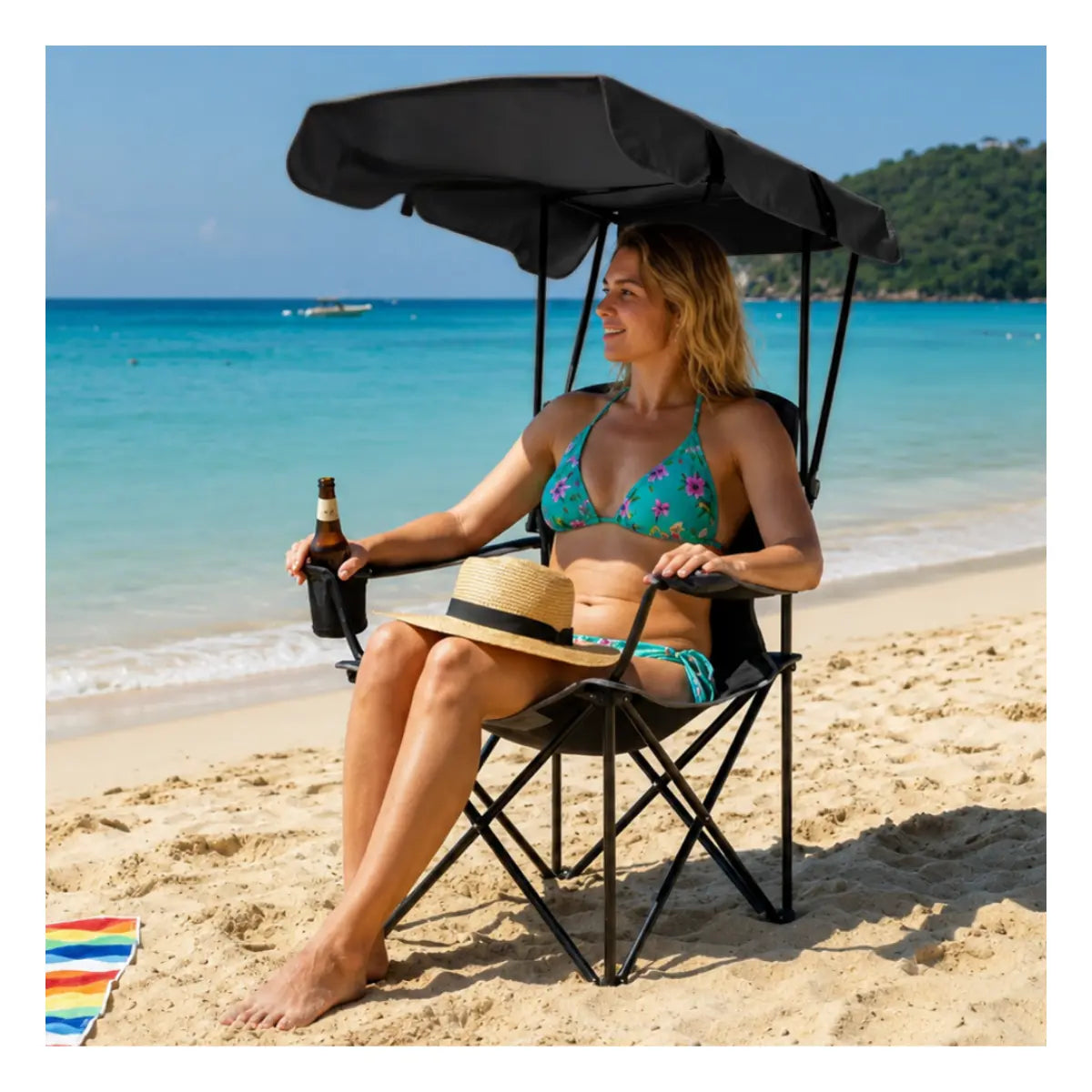 Silla Plegable Individual con Toldo Negro - vista 1